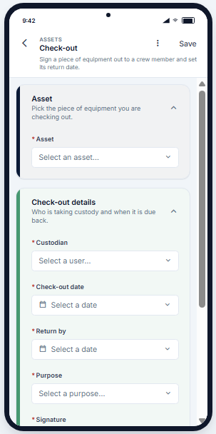 Checking an asset out to a custodian