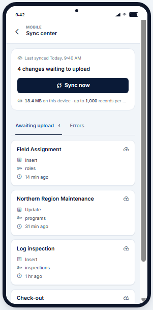 Field records queued and syncing from the mobile app