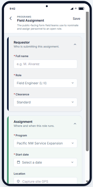 Assigning field work in the TrackVia mobile app