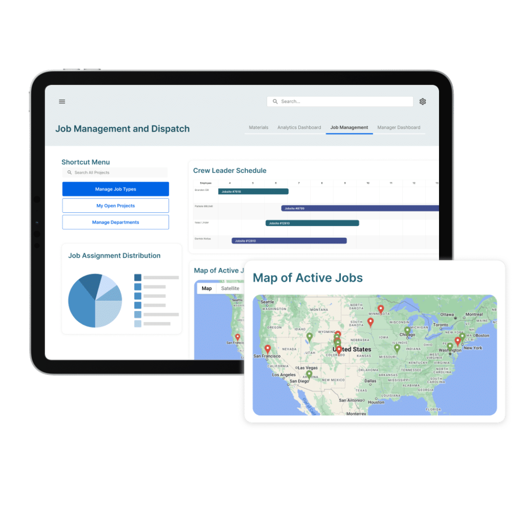 field services job map shown on ipad and screenshot of desktop