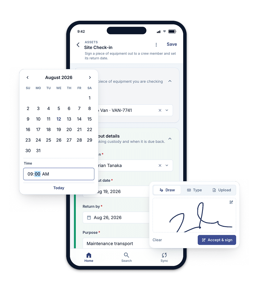 phone screen with site check in for efficient and accurate field operations